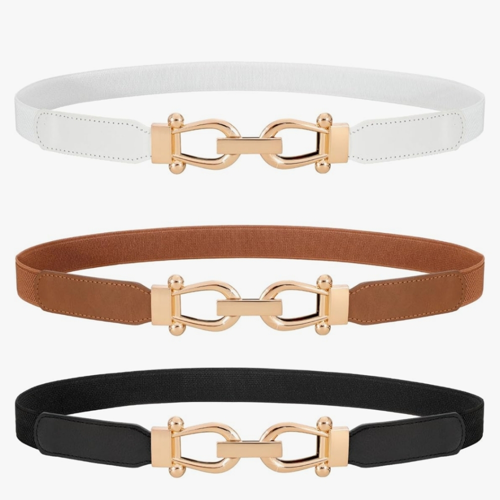 New WERFORU 3 Pack Women Skinny Elastic Waist Belt Gold Buckle